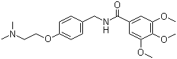 structure of CAS# 138-56-7, Trimethobenzamide;4-(2-Dimethylaminoethoxy)-N-(3,4,5-trimethoxybenzoyl)benzylamine; N- {4-[2-(Dimethylamino)ethoxy]benzyl}-3,4,5-trimethoxybenzamide