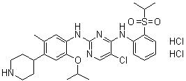 5-氯-N4-[2-[(1-甲基乙基)磺酰基]苯基]-N2-[5-甲基-2-(1-甲基乙氧基)-4-(4-哌啶基)苯基]-2,4-嘧啶二胺二盐酸盐分子结构 (CAS 1380575-43-8)