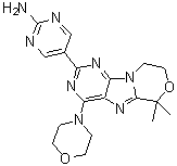 structure of CAS# 1382979-44-3, 5-[8,9-Dihydro-6,6-dimethyl-4-(4-morpholinyl)-6H-[1,4]oxazino[4,3-e]purin-2-yl]-2-pyrimidinamine;GDC 0084