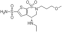 结构式 CAS# 138890-62-7, 布林佐胺; (R)-(+)-4-乙胺基-2-(3-甲氧丙基)-3,4-二氢-2H-噻吩并[3,2-e]-1,2-噻嗪-6-磺酰胺-1,1-二氧化物