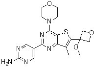 structure of CAS# 1394076-92-6, 5-[6-(3-Methoxy-3-oxetanyl)-7-methyl-4-(4-morpholinyl)thieno[3,2-d]pyrimidin-2-yl]-2-pyrimidinamine;GNE 317