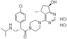 (2S)-2-(4-Chlorophenyl)-1-[4-[(5R,7R)-6,7-dihydro-7-hydroxy-5-methyl-5H-cyclopentapyrimidin-4-yl]-1-piperazinyl]-3-[(1-methylethyl)amino]-1-propanone hydrochloride (1:2) molecular structure (CAS 1396257-94-5)