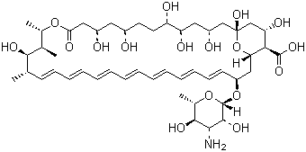 structure of CAS# 1397-89-3, Amphotericin B;33-[(3-Amino-3,6-dideoxy-beta-D-mannopyranosyl)oxy]-1,3,5,6,9,11,17,37-octahydroxy-15,16,18-trimethyl-13-oxo-14,39-Dioxabicyclo[33.3.1]nonatriaconta-19,21,23,25,27,29,31-heptaene-36-carboxylic acid; Fungizone