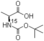 结构式 CAS# 139952-87-7, N-(叔丁氧羰基)-L-丙氨酸(氮15)