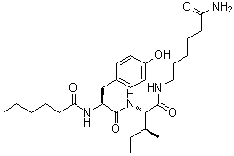 structure of CAS# 1401708-83-5, N-(1-Oxohexyl)-L-tyrosyl-N-(6-amino-6-oxohexyl)-L-isoleucinamide;Dihexa; N-Hexanoic-Tyr-Ile-(6)aminohexanoic amide