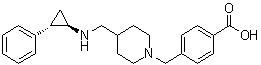 结构式 CAS# 1401966-69-5, 4-[[4-[[((1R,2S)-2-苯基环丙基)氨基]甲基]哌啶-1-基]甲基]苯甲酸