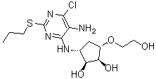 (1S,2S,3S,5R)-3-(2-Hydroxyethoxy)-5-[[5-amino-6-chloro-2-(propylthio)pyrimidin-4-yl]amino]cyclopentane-1,2-diol molecular structure (CAS 1402150-32-6)