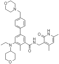 N-[(1,2-Dihydro-4,6-dimethyl-2-oxo-3-pyridinyl)methyl]-5-[ethyl(tetrahydro-2H-pyran-4-yl)amino]-4-methyl-4'-(4-morpholinylmethyl)-[1,1'-biphenyl]-3-carboxamide molecular structure (CAS 1403254-99-8)