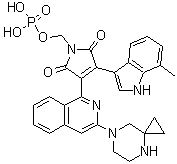 3-[3-(4,7-Diazaspiro[2.5]oct-7-yl)-1-isoquinolinyl]-4-(7-methyl-1H-indol-3-yl)-1-[(phosphonooxy)methyl]-1H-pyrrole-2,5-dione molecular structure (CAS 1412904-76-7)