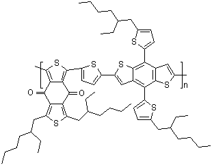 Poly[[4,8-bis[5-(2-ethylhexyl)-2-thienyl]benzo[1,2-b:4,5-b']dithiophene-2,6-diyl]-2,5-thiophenediyl[5,7-bis(2-ethylhexyl)-4,8-dioxo-4H,8H-benzo[1,2-c:4,5-c']dithiophene-1,3-diyl]] molecular structure (CAS 1415929-80-4)