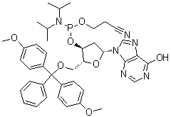 structure of CAS# 141684-35-7, 5'-O-[Bis(4-methoxyphenyl)phenylmethyl]-2'-deoxyinosine 3'-[2-cyanoethyl N,N-bis(1-methylethyl)phosphoramidite]