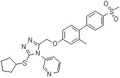 结构式 CAS# 1418013-75-8, 3-[3-(环戊基硫基)-5-[[[2-甲基-4'-(甲基磺酰基)[1,1'-联苯]-4-基]氧基]甲基]-4H-1,2,4-三唑-4-基]吡啶