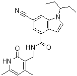 6-Cyano-N-[(1,2-dihydro-4,6-dimethyl-2-oxo-3-pyridinyl)methyl]-1-(1-ethylpropyl)-1H-indole-4-carboxamide molecular structure (CAS 1418308-27-6)