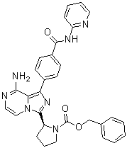 结构式 CAS# 1420478-89-2, (2S)-2-[8-氨基-1-[4-[(2-吡啶基氨基)羰基]苯基]咪唑并[1,5-a]吡嗪-3-基]-1-吡咯烷羧酸苄酯