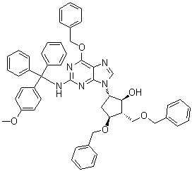 (1S,2S,3S,5S)-5-[2-[[(4-Methoxyphenyl)diphenylmethyl]amino]-6-(phenylmethoxy)-9H-purin-9-yl]-3-(phenylmethoxy)-2-[(phenylmethoxy)methyl]cyclopentanol molecular structure (CAS 142217-78-5)