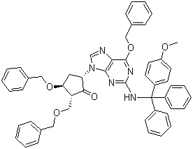 structure of CAS# 142217-79-6, (2R,3S,5S)-3-(Benzyloxy)-5-[2-[[(4-methoxyphenyl)diphenylmethyl]amino]-6-(benzyloxy)-9H-purin-9-yl]-2-(benzyloxymethyl)cyclopentanone