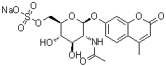 7-[[2-(Acetylamino)-2-deoxy-6-O-sulfo-beta-D-glucopyranosyl]oxy]-4-methyl-2H-1-benzopyran-2-one monosodium salt molecular structure (CAS 142439-99-4)
