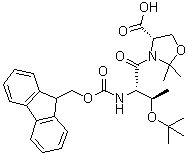 structure of CAS# 1425938-63-1, (4S)-3-[(2S,3R)-3-(1,1-Dimethylethoxy)-2-[[(9H-fluoren-9-ylmethoxy)carbonyl]amino]-1-oxobutyl]-2,2-dimethyl-4-oxazolidinecarboxylic acid