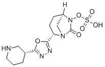 (2S,5R)-7-oxo-2-(5-((R)-piperidin-3-yl)-1,3,4-oxadiazol-2-yl)-1,6-diazabicyclo [3.2.1]octan-6-yl hydrogen sulfate molecular structure (CAS 1426652-64-3)
