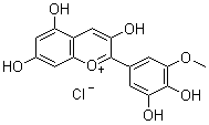 structure of CAS# 1429-30-7, Petunidin chloride;Petunidol chloride; 2-(3,4-Dihydroxy-5-methoxyphenyl)-3,5,7-trihydroxy-1-benzopyrylium chloride; 3,3',4',5,7-Pentahydroxy-5'-methoxyflavylium chloride