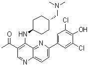 1-[6-(3,5-Dichloro-4-hydroxyphenyl)-4-[[trans-4-[(dimethylamino)methyl]cyclohexyl]amino]-1,5-naphthyridin-3-yl]-ethanone molecular structure (CAS 1431697-89-0)