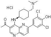 structure of CAS# 1431698-10-0, OTSSP 167 hydrochloride;1-[6-(3,5-Dichloro-4-hydroxyphenyl)-4-[[trans-4-[(dimethylamino)methyl]cyclohexyl]amino]-1,5-naphthyridin-3-yl]-ethanone hydrochloride