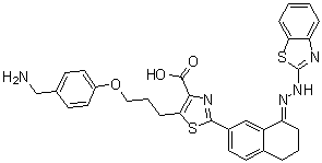 5-[3-[4-(Aminomethyl)phenoxy]propyl]-2-[8-[2-(2-benzothiazolyl)hydrazinylidene]-5,6,7,8-tetrahydro-2-naphthalenyl]-4-thiazolecarboxylic acid molecular structure (CAS 1431866-33-9)