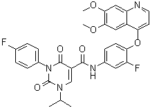 结构式 CAS# 1437321-24-8, N-[4-[(6,7-二甲氧基-4-喹啉基)氧基]-3-氟苯基]-3-(4-氟苯基)-1,2,3,4-四氢-1-(1-甲基乙基)-2,4-二氧代-5-嘧啶甲酰胺