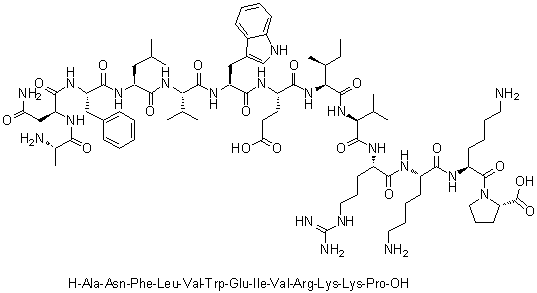 L-Alanyl-L-asparaginyl-L-phenylalanyl-L-leucyl-L-valyl-L-tryptophyl-L-alpha-glutamyl-L-isoleucyl-L-valyl-L-arginyl-L-lysyl-L-lysyl-L-proline molecular structure (CAS 143784-00-3)