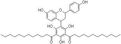 1,1'-[5-[3,4-二氢-7-羟基-2-(4-羟基苯基)-2H-1-苯并吡喃-4-基]-2,4,6-三羟基-1,3-亚苯基]双[1-十二烷酮]分子结构 (CAS 144337-18-8)