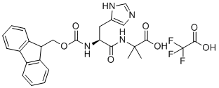 structure of CAS# 1446013-08-6, Fmoc-His-Aib-OH TFA;2-[(2S)-2-({[(9H-fluoren-9-yl)methoxy]carbonyl}amino)-3-(1H-imidazol-5-yl)propanamido]-2-methylpropanoic acid; trifluoroacetic acid