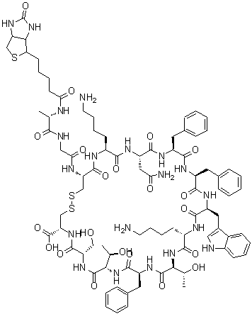 N-[5-[(3aS,4S,6aR)-六氢-2-氧代-1H-噻吩并[3,4-d]咪唑-4-基]-1-氧代戊基]-生长抑素 (羊)分子结构 (CAS 145251-83-8)