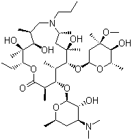 structure of CAS# 145435-72-9, Gamithromycin;(2R,3S,4R,5S,8R,10R,11R,12S,13S,14R)-13-[(2,6-dideoxy-3-Cmethyl-3-O-methyl-a-L-ribo-hexopyranosyl)oxy]-2-ethyl-3,4,10-trihydroxy-3,5,8,10,12,14-hexamethyl-7-propyl-11-[[3,4,6-trideoxy-3-(dimethylamino)-b-D-xylo-hexopyranosyl]oxy]-1-oxa-7-azacyclopentadecan-15-one