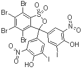 结构式 CAS# 145551-16-2, 4,4'-(4,5,6,7-四溴-1,1-二氧代-3H-2,1-苯并氧硫杂环戊烷-3-亚基)二[2-碘-6-硝基苯酚]