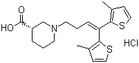 结构式 CAS# 145821-59-6, 盐酸噻加宾; (3R)-1-[4,4-双(3-甲基噻吩-2-基)丁-3-烯基]哌啶-3-甲酸盐酸盐