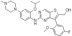 7-(5-Fluoro-2-methoxyphenyl)-2-[[2-(1-methylethoxy)-4-(4-methyl-1-piperazinyl)phenyl]amino]thieno[3,2-d]pyrimidine-6-methanol molecular structure (CAS 1462949-64-9)