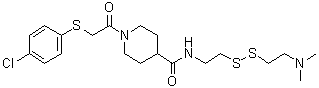 结构式 CAS# 1469338-01-9, 1-[2-[(4-氯苯基)硫基]乙酰基]-N-[2-[[2-(二甲基氨基)乙基]二硫基]乙基]-4-哌啶甲酰胺