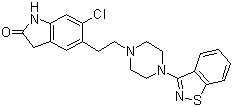 结构式 CAS# 146939-27-7, 齐拉西酮; 5-(2-(4-(1,2-苯并异噻唑-3-基)-1-哌嗪基)乙基)-6-氯-1,3-二氢-2H-吲哚-2-酮