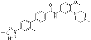 N-[4-Methoxy-3-(4-methyl-1-piperazinyl)phenyl]-2'-methyl-4'-(5-methyl-1,3,4-oxadiazol-2-yl)-[1,1'-biphenyl]-4-carboxamide molecular structure (CAS 148672-15-5)