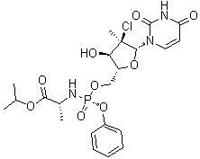 N-[[P(S),2'R]-2'-Chloro-2'-deoxy-2'-methyl-P-phenyl-5'-uridylyl]-D-alanine 1-methylethyl ester molecular structure (CAS 1496552-52-3)