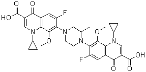 7,7'-(2-Methyl-1,4-piperazinediyl)bis[1-cyclopropyl-6-fluoro-1,4-dihydro-8-methoxy-4-oxo-3-quinolinecarboxylic acid] molecular structure (CAS 1497338-46-1)