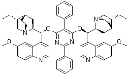 structure of CAS# 149820-65-5, 2,5-Diphenyl-4,6-bis(dihydroquinine)pyrimidine;(DHQ)2PYR; 2,5-Diphenyl-4,6-bis(9-O-dihydroquininyl)pyrimidine; 2,5-Diphenyl-4,6-bis(9-O-dihydroquinyl)pyrimidine