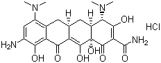 structure of CAS# 149934-21-4, 9-Amino-minocycline hydrochloride;(4S,4aS,5aR,12aS)-9-Amino-4,7-bis(dimethylamino)-1,4,4a,5,5a,6,11,12a-octahydro-3,10,12,12a-tetrahydroxy-1,11-dioxo-2-naphthacenecarboxamide hydrochloride (1:1)