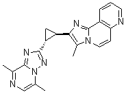 structure of CAS# 1516895-53-6, rel-2-[(1R,2R)-2-(5,8-Dimethyl[1,2,4]triazolo[1,5-a]pyrazin-2-yl)cyclopropyl]-3-methylimidazo[2,1-f][1,6]naphthyridine