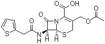 结构式 CAS# 153-61-7, 头孢噻吩酸; (6R,7R)-3-[(乙酰氧基)甲基]-7-[2-(2-噻吩基)乙酰氨基]-8-氧代-5-硫杂-1-氮杂双环[4.2.0]辛-2-烯-2-甲酸