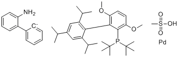 [2'-(amino-κN)[1,1'-biphenyl]-2-yl-κC][[3,6-dimethoxy-2',4',6'-tris(1-methylethyl)[1,1'-biphenyl]-2-yl]bis(1,1-dimethylethyl)phosphine-κP](methanesulfonato-κO)-Palladium molecular structure (CAS 1536473-72-9)