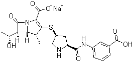structure of CAS# 153773-82-1, Ertapenem Sodium;(4R,5S,6S)-3-[[(3S,5S)-5-[[(3-Carboxyphenyl)amino]carbonyl]-3-pyrrolidinyl]thio]-6-[(1R)-1-hydroxyethyl]-4-methyl-7-oxo-1-azabicyclo[3.2.0]hept-2-ene-2-carboxylic acid sodium salt (1:1)