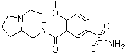 结构式 CAS# 15676-16-1, 舒必利; N-[(1-乙基-2-吡咯烷基)甲基]-2-甲氧基-5-氨基磺酰基-苯甲酰胺