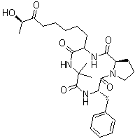 Cyclo[2-methylalanyl-L-phenylalanyl-D-prolyl-(2S,9R)-2-amino-9-hydroxy-8-oxodecanoyl] molecular structure (CAS 157618-75-2)