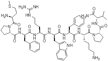 structure of CAS# 158563-45-2, L-Methionyl-L-prolyl-D-phenylalanyl-L-arginyl-D-tryptophyl-L-phenylalanyl-L-lysyl-L-prolyl-L-valinamide;Met-Pro-D-Phe-Arg-D-Trp-Phe-Lys-Pro-Val-NH<sub>2</sub>